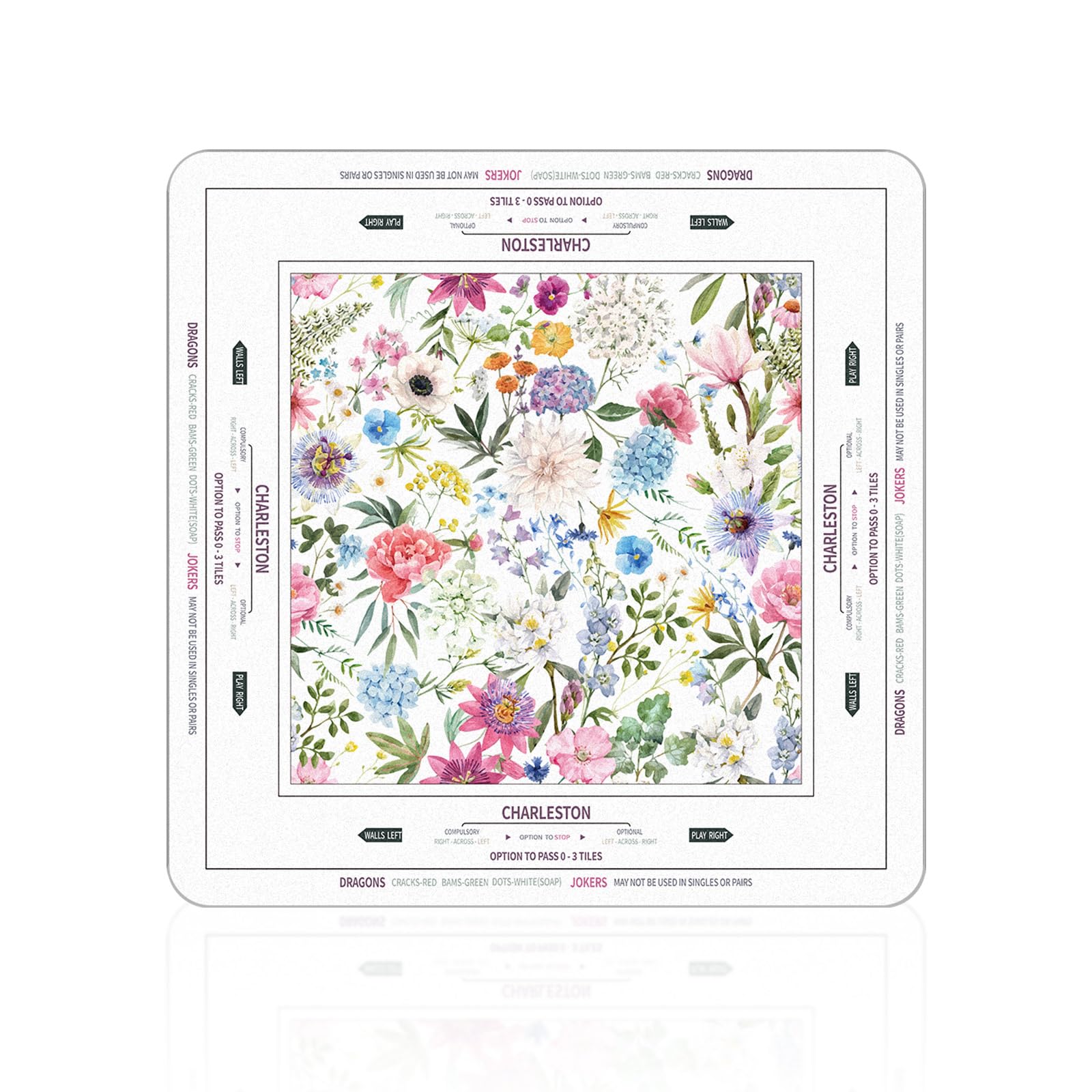 Tegeme Small Mahjong Mat 31.5 x 31.5 Inch Chinoiserie Flower Mahjong Mat