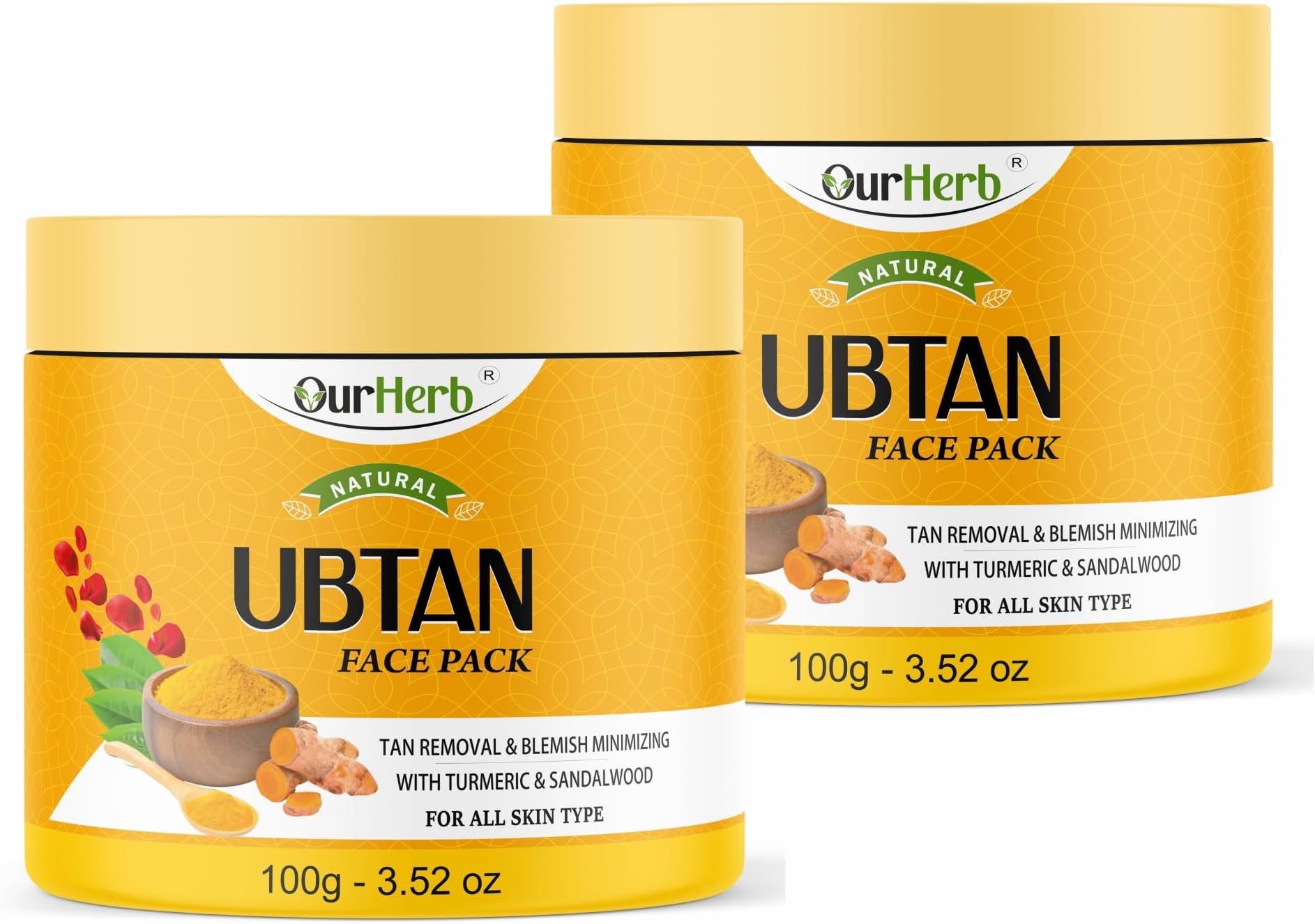 Ubtan Face Pack for Glowing Skin, Even Skin Tone, Tan Removal, Facial Care, Dark Spots & Radiant Complexion, Detan Pack For All Skin Types - 100g | 3.5 Oz (Pack of 2)