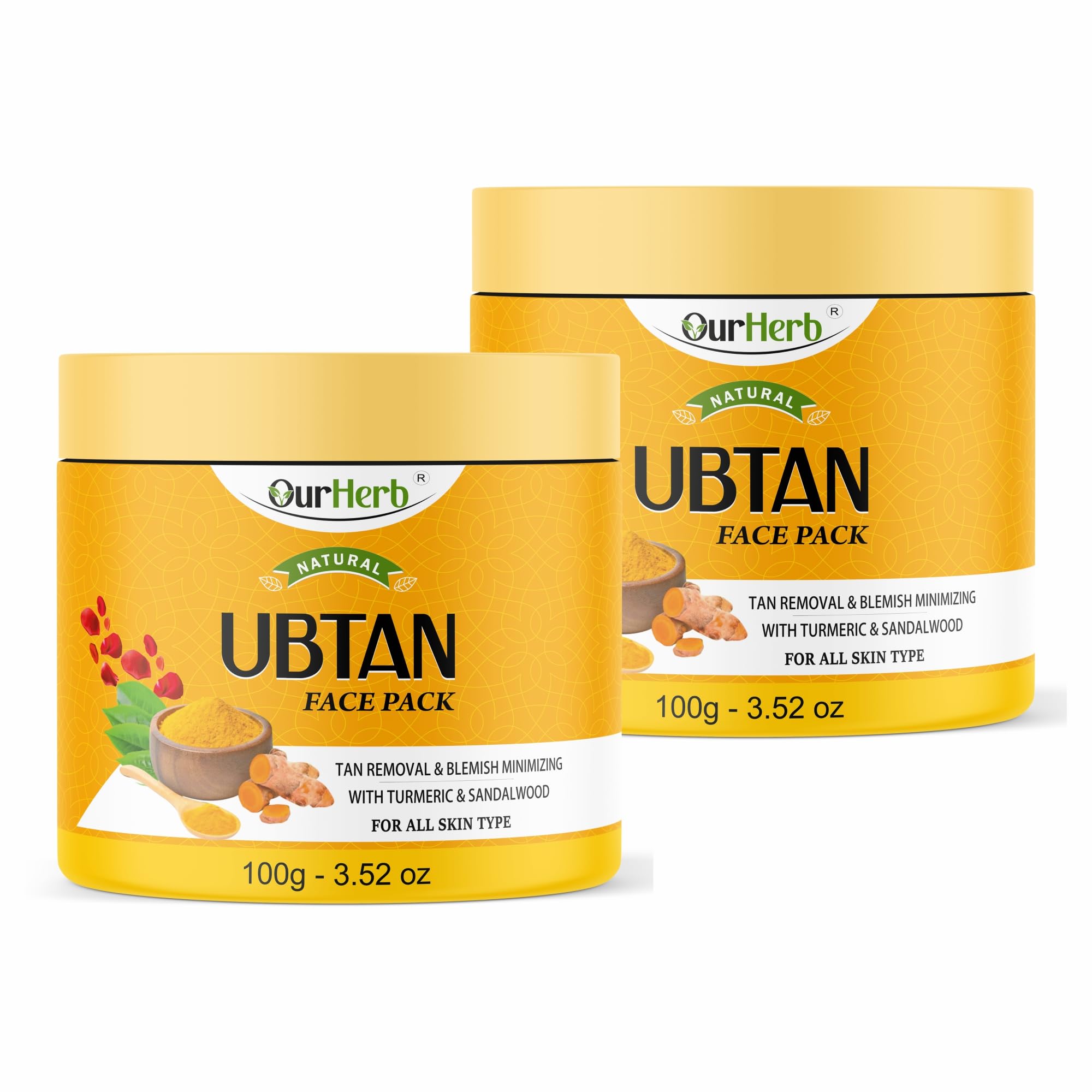 OurHerb® Ubtan Face Pack for Glowing Skin, Even Skin Tone, Tan Removal, Facial Care, Dark Spots & Radiant Complexion, Detan Pack For All Skin Types - 100g | 3.5 Oz (Pack of 2)