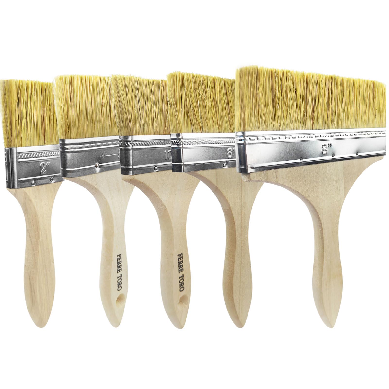 Deck Stain Brush, 5 Pcs Deck Stain Applicator, Treated Wood Handle Heavy Duty Brush, Sealer Block Stain Brushes on Wood Walls Furniture, Large Paint Brushes, 2”, 3.5”, 4”, 5”, 6”