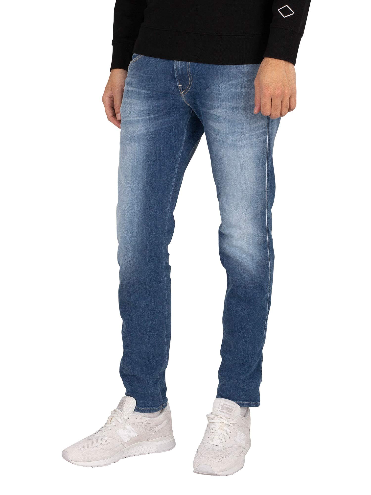 Replay Men's 009 Medium Blue Anbass Powerstretch Denim Jeans, 32 W/30 L