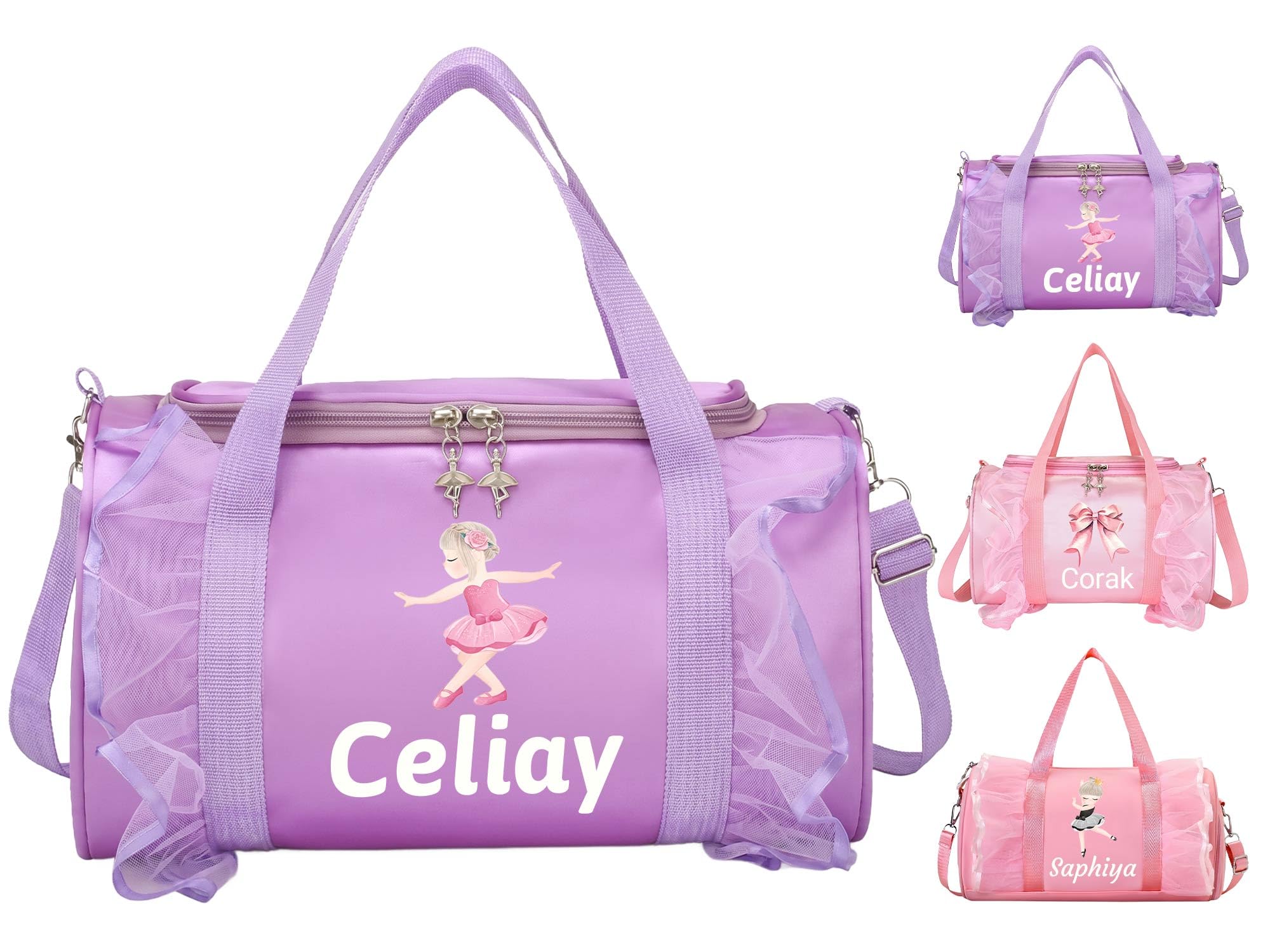 CGFN Personalized Dance Bag for Girls, Custom Ballet Bag, Waterproof Organizer for Dance Class, Travel & Gifts (Classic Purple)