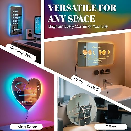Miniatura 4 de Espejo con nombre personalizado, espejo iluminado, espejo con luz LED, decoración de pared, decoración de dormitorio, sala de estar, luz nocturna