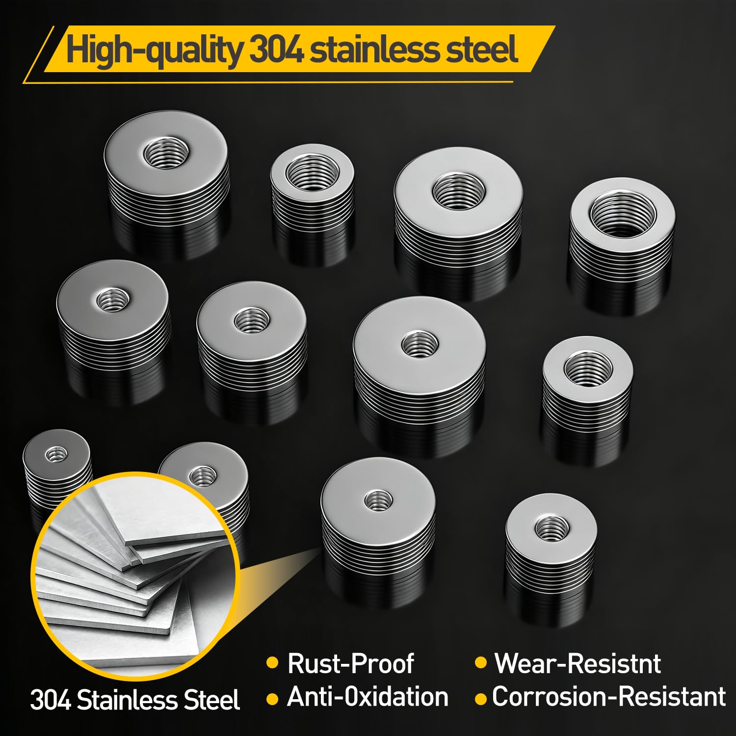 Fender Washer Assortment Kit,15 Metric Sizes 260Pcs 304 Stainless Steel Washers for Screws & Bolts, M3 M4 M5 M6 M8 M10 M12 Assorted Flat Washers Kit