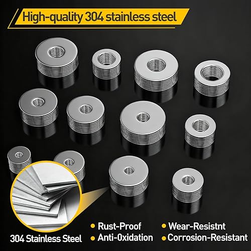 Miniatura 3 de DINGBANG Kit surtido de arandelas de guardabarros de acero inoxidable M3-M12, 15 tamaños métricos, 260 arandelas grandes de acero inoxidable para