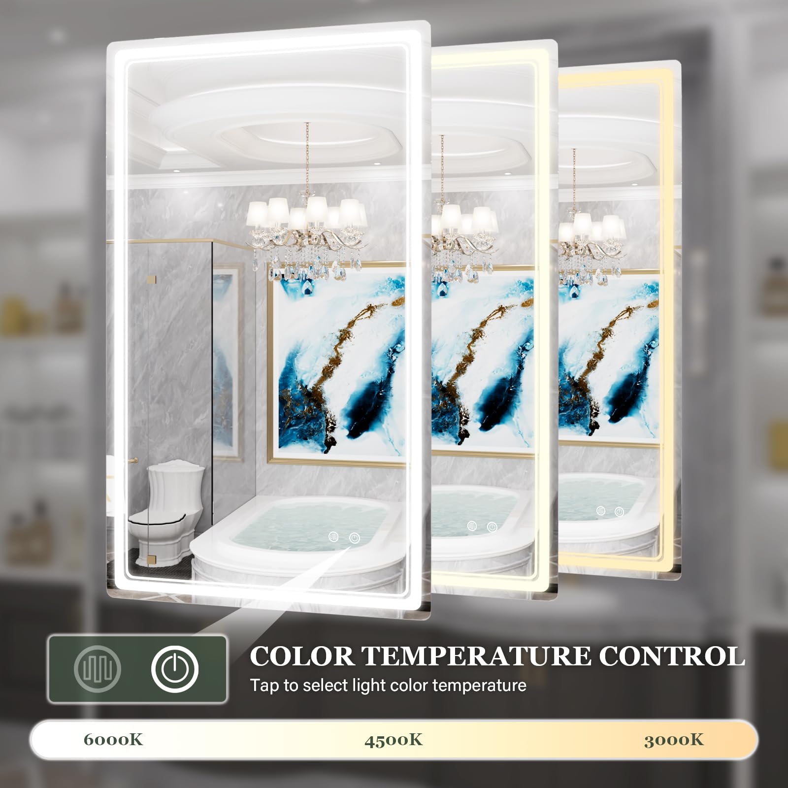 AWANDEE 48x28 Inch LED Bathroom Mirror - Anti-Fog, 3 Color Lights, Dimmable - View #3
