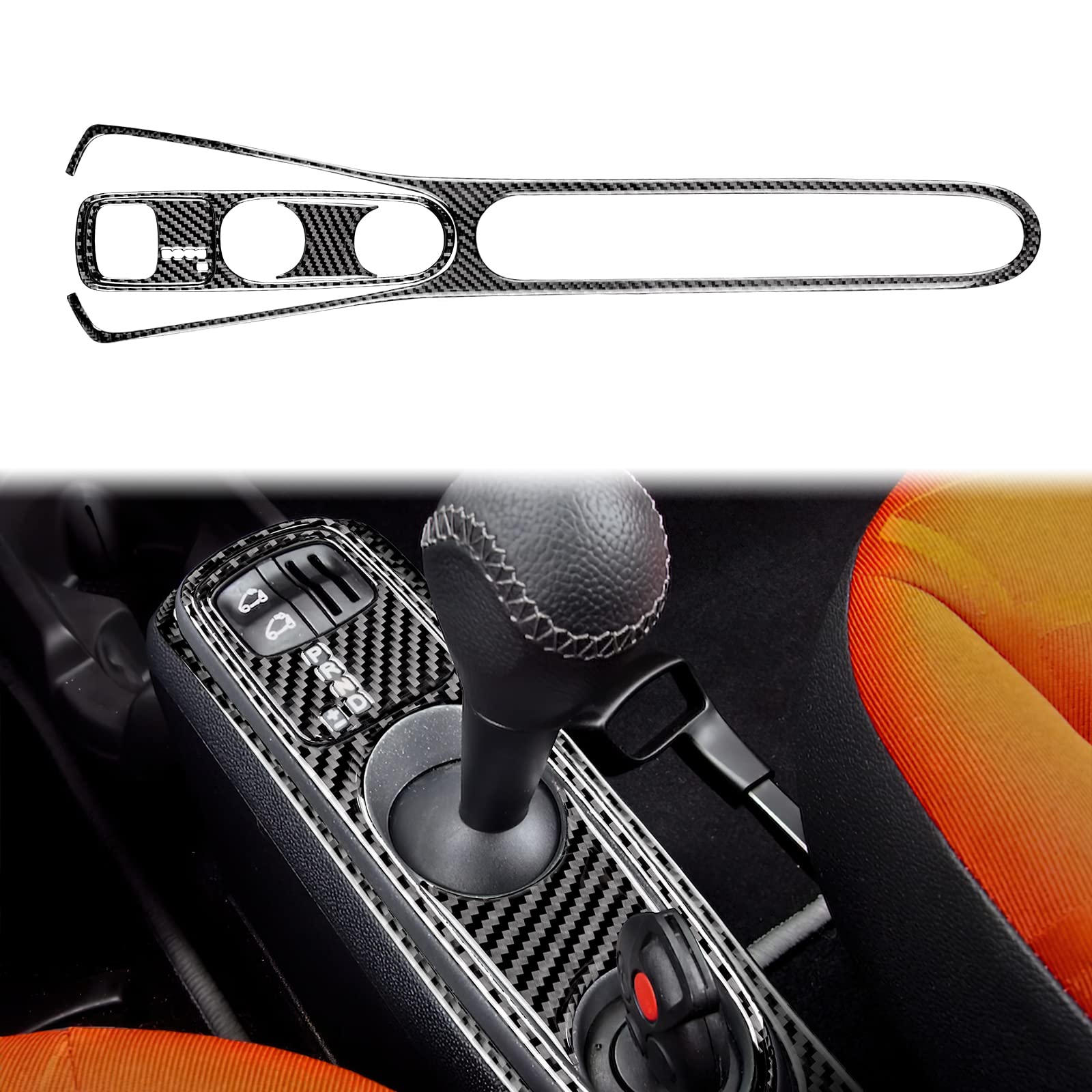 Carbon Fiber, Gear Shifter Frame Panel Cover Trim Sticker for Benz Smart Fortwo 2011 2012 2013 2014 2015, Auto Interior, 4PCS, Left Hand Drive, Type A-with small hole, Black