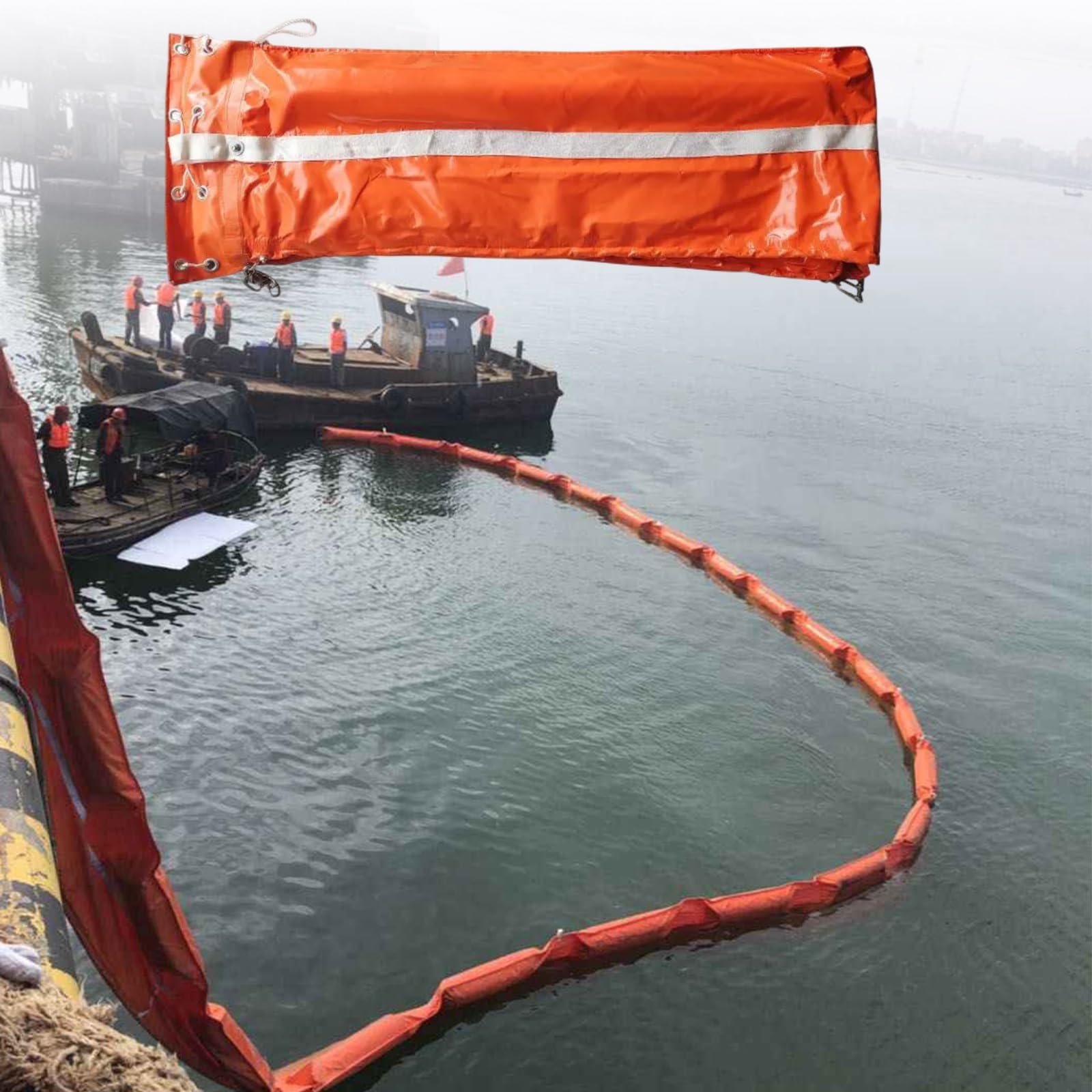 Pływająca bariera olejowa wielokrotnego użytku, wysoka wytrzymałość na rośliny wodne, wysięgnik olejowy z PCW do plam/śmieci w jeziorach oceanach (20 m)