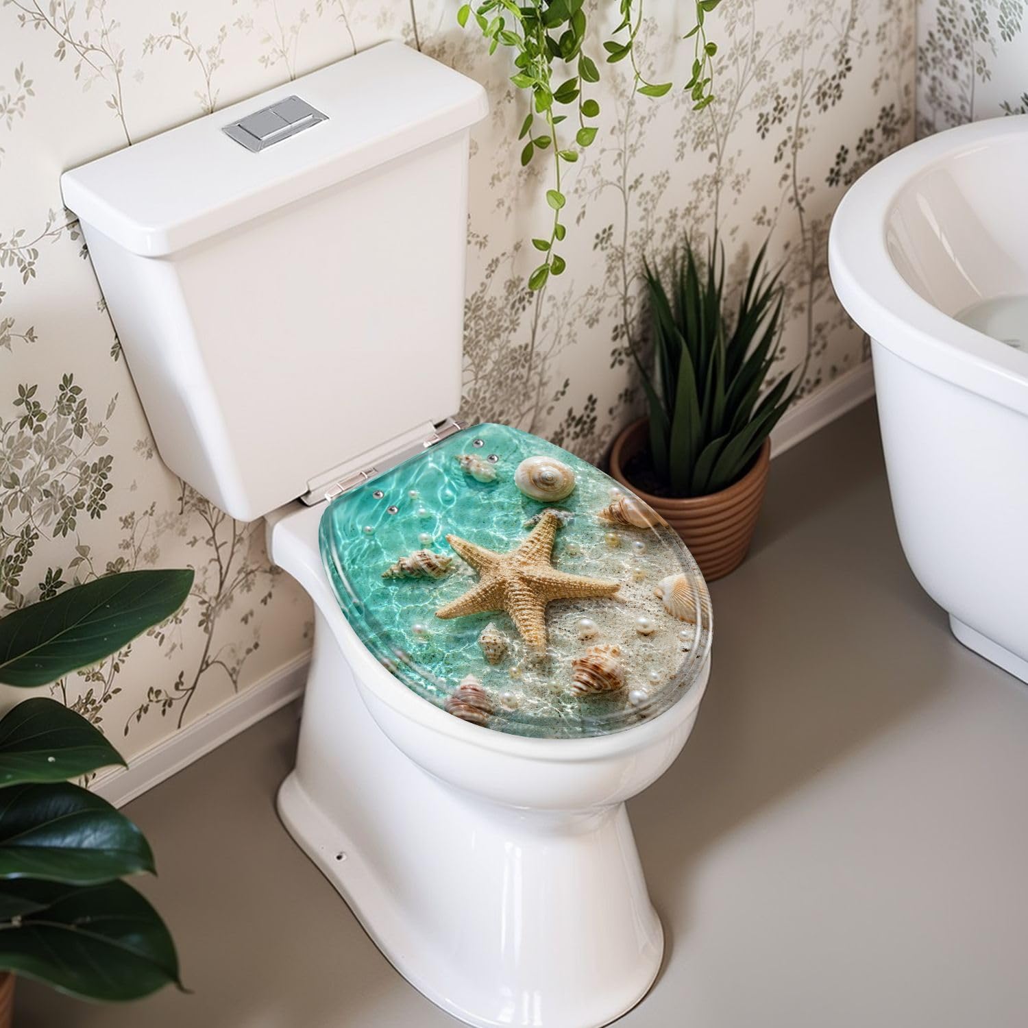 Asiento de inodoro redondo de resina con cierre suave para baño.