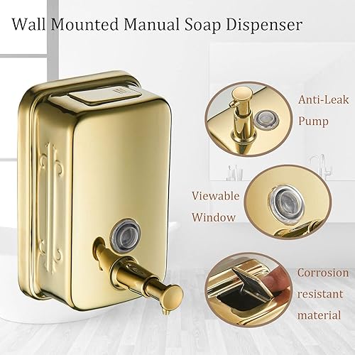 Miniatura 18 de Dispensador de jabón de acero inoxidable 304 mate, dispensador de jabón comercial montado en la pared, fuerte antioxidante e impermeable para baños