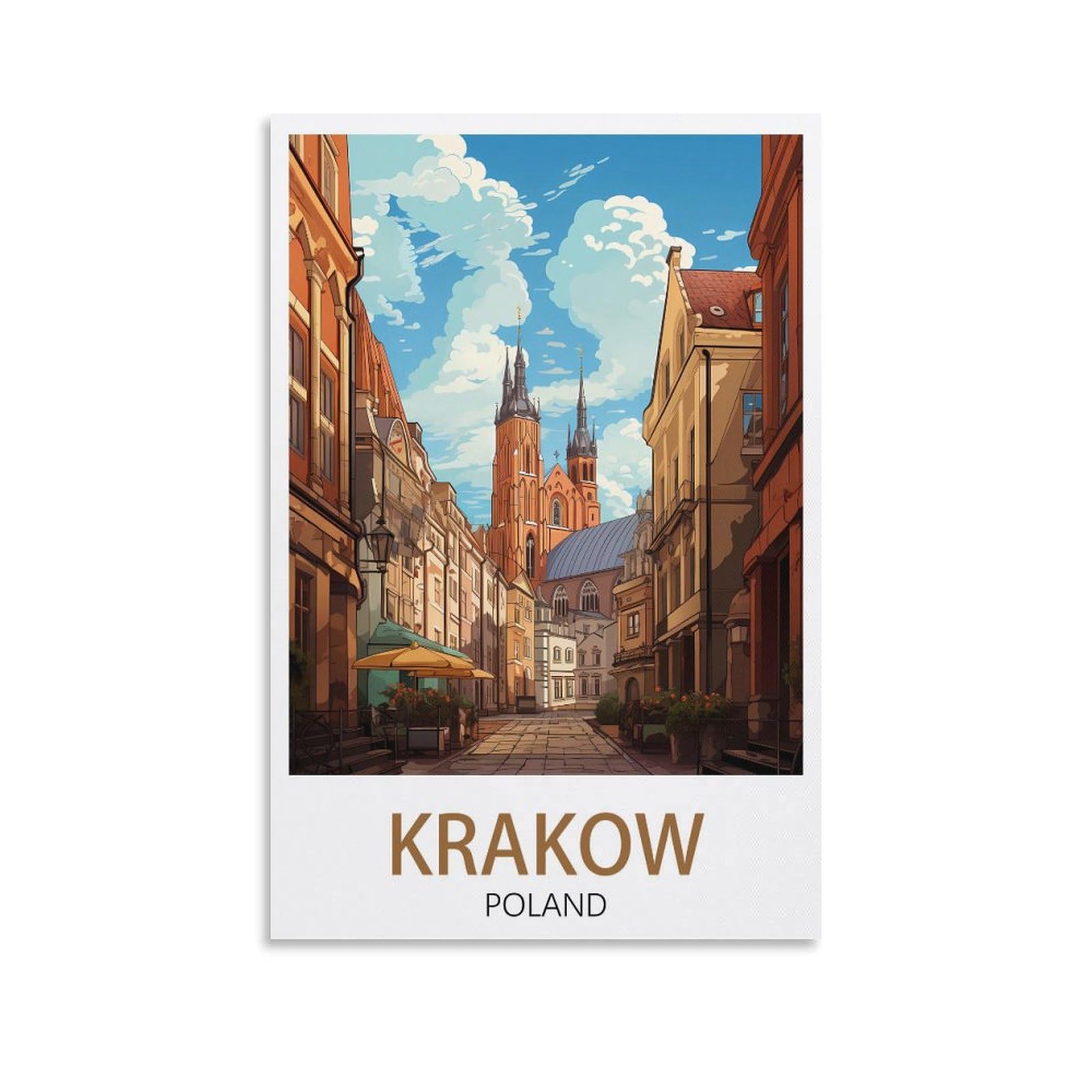 Krakow Poland Street Vintage Travel Posters Landscape 08x12inch(20x30cm) Canvas Wall Art Posters for Living Room Decor Paintings for Home Decor