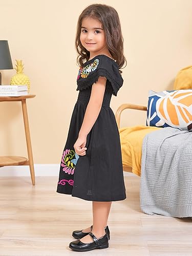 Miniatura 6 de Vestido mexicano para niñas, vestidos tradicionales mexicanos con bordado del Cinco de Mayo para niños pequeños