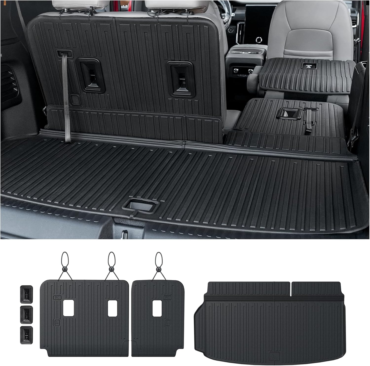 Cargo Mat Backrest Mats for 2024 2025 2026 GMC Acadia 7 Seats Car Accessories, All-Weather TPE Protector Cargo Liner Trunk Mat Seat Back Covers