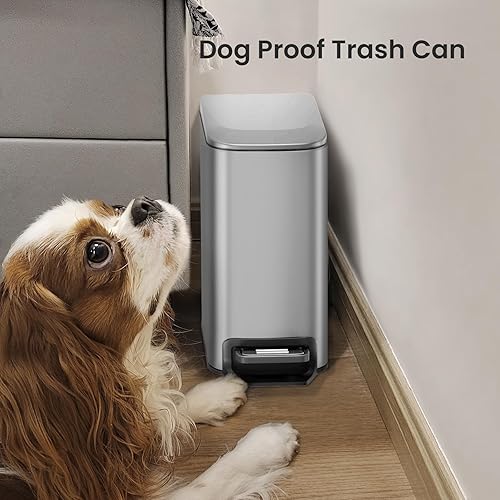 Vista 7 de Cesun Small Bathroom Trash Can with Lid Soft Close, Step Pedal, 6 Liter / 1.6 Gallon Stainless Steel Mini Garbage Can for Office, Outdoor Trash Bin