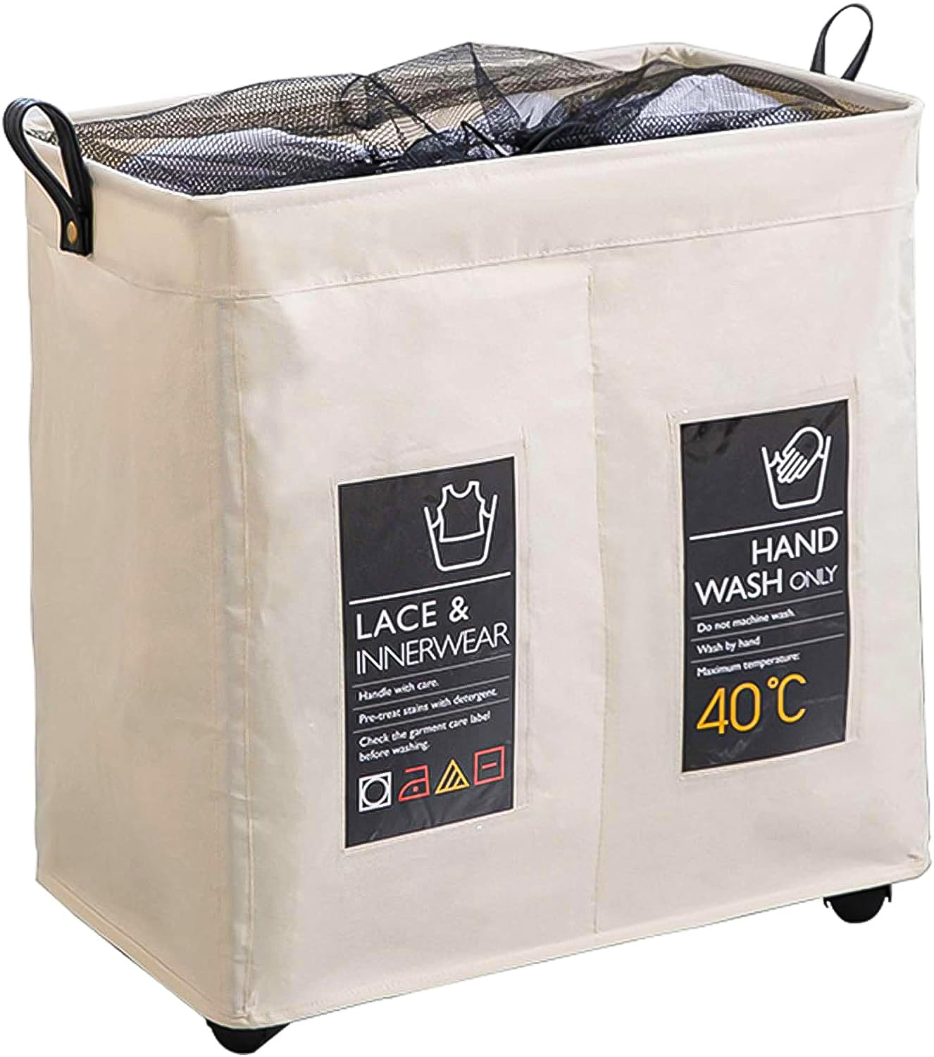 110L Laundry Basket with Wheel, 2 Compartments, Large Foldable Laundry Baskets, Laundry Sorter, Foldable Laundry Box, Laundry Bin, Clothes Bag, Storage Bag with Handle (2 Sections)