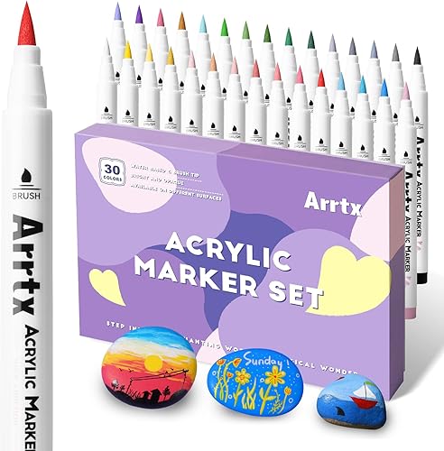 Miniatura 3 de Arrtx Bolígrafos de pintura acrílica de 30 colores para pintura de roca con juego de pintura de acuarela MeiLiang, 48 colores vivos