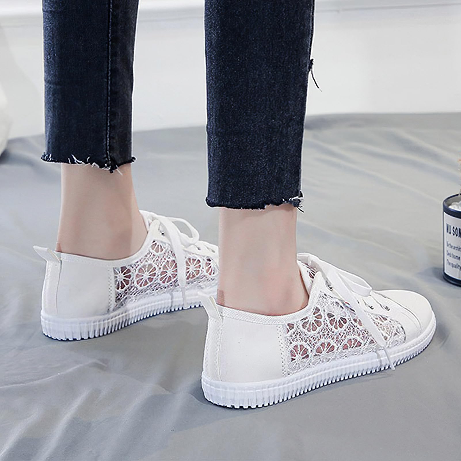 Femme Filles Été Broderie Dentelle Plimsolls Baskets à Lacets Maille Sneakers Chaussures