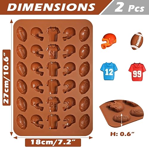 Miniatura 3 de Webake Molde de chocolate para fútbol, molde de silicona de 30 cavidades con forma de fútbol, casco y camiseta, molde de fútbol para decoración de
