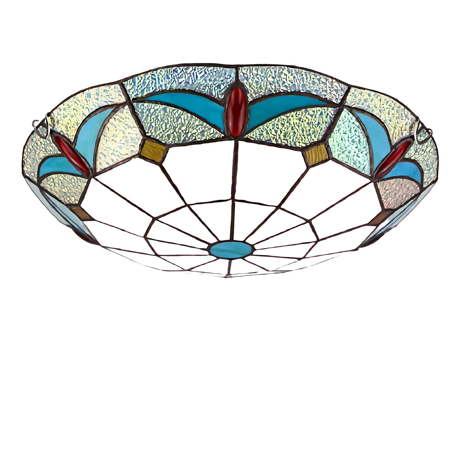 HPTHLY Tiffany Style Led Ceiling Light Dimmable E27 Glass Fixture European Pastoral Chandelier For Living Room & Bedroom Elegant Home Lighting Decor (B-20 Inch)