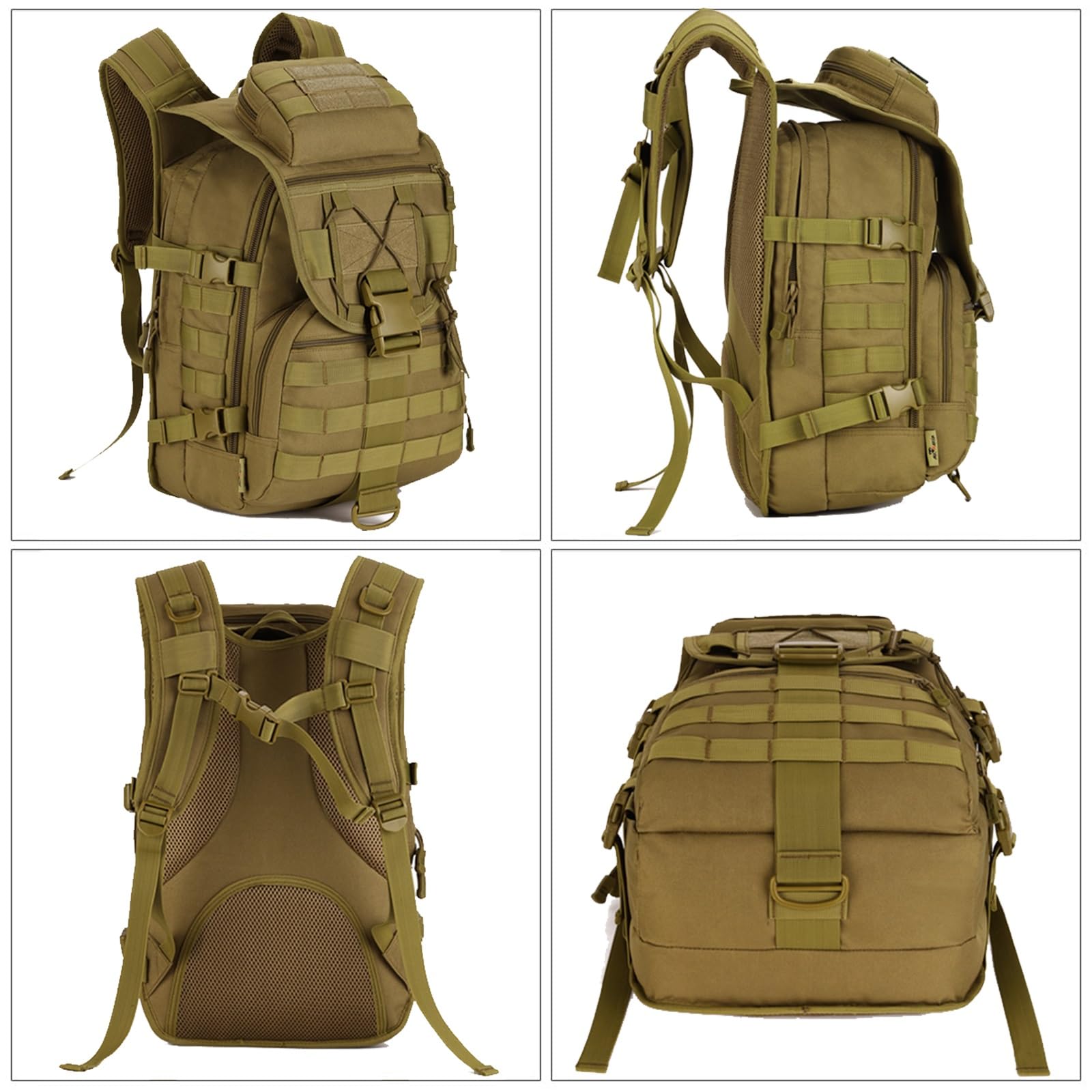 Borsa Tattica, Zaino Outdoor, Sacco da Trekking | 40L Grande Capacità Impermeabile Antiusura MOLLE Zaino EDC Quotidiano per Viaggio Escursionismo e Caccia.(Green)