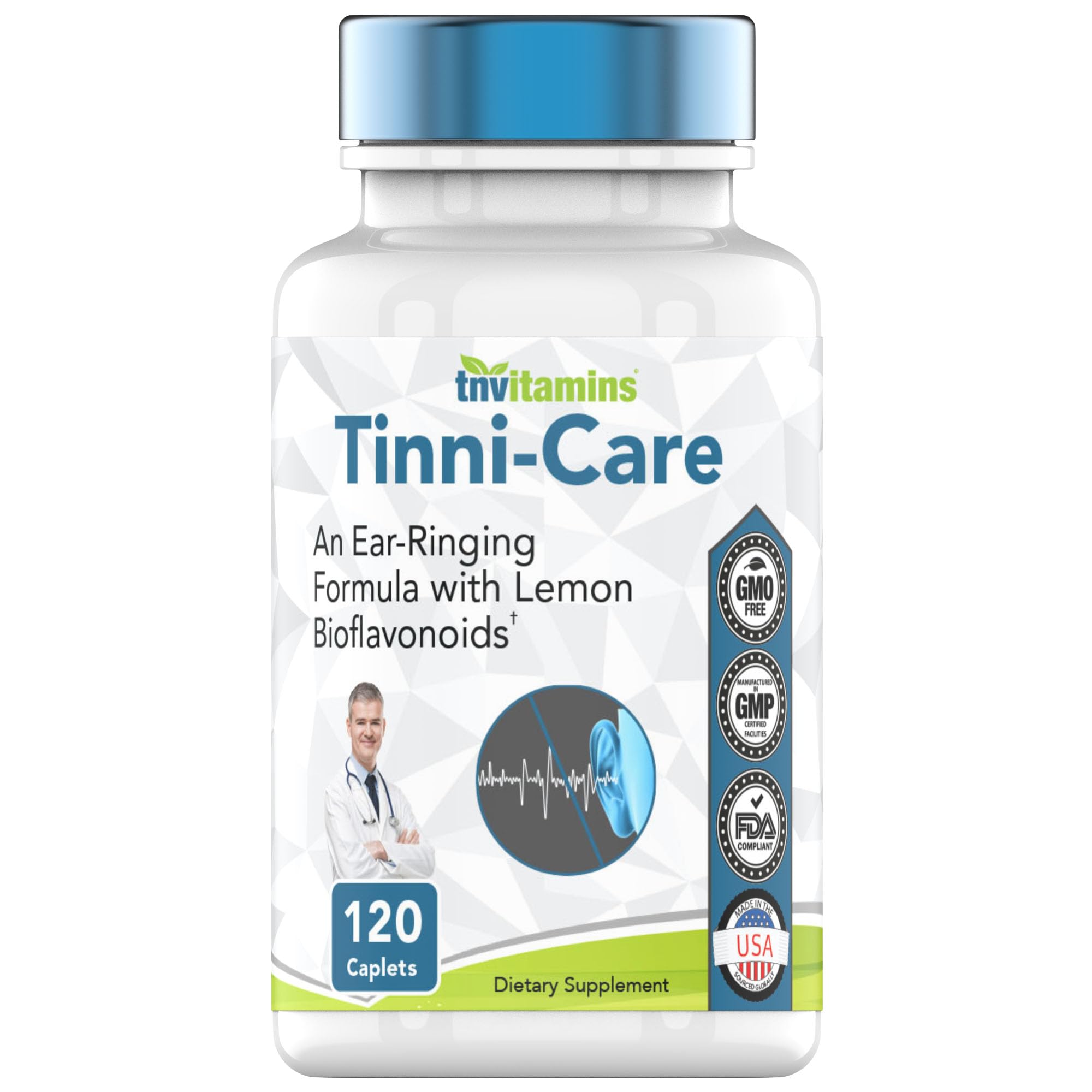tnvitamins Tinni-Care Lemon Bioflavaniod Supplement an Ear Ringing Relief Formula That May Help with Ringing Over Time | 120 Caplets - Vitamins C, B1,