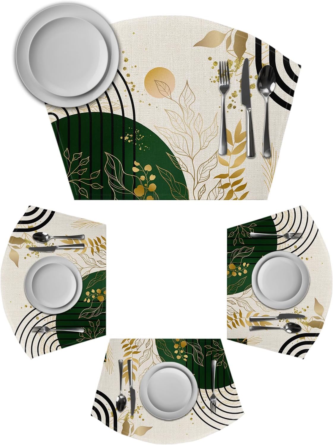 Round Table Placemats Set of 4, Boho Abstract Leaf Plant