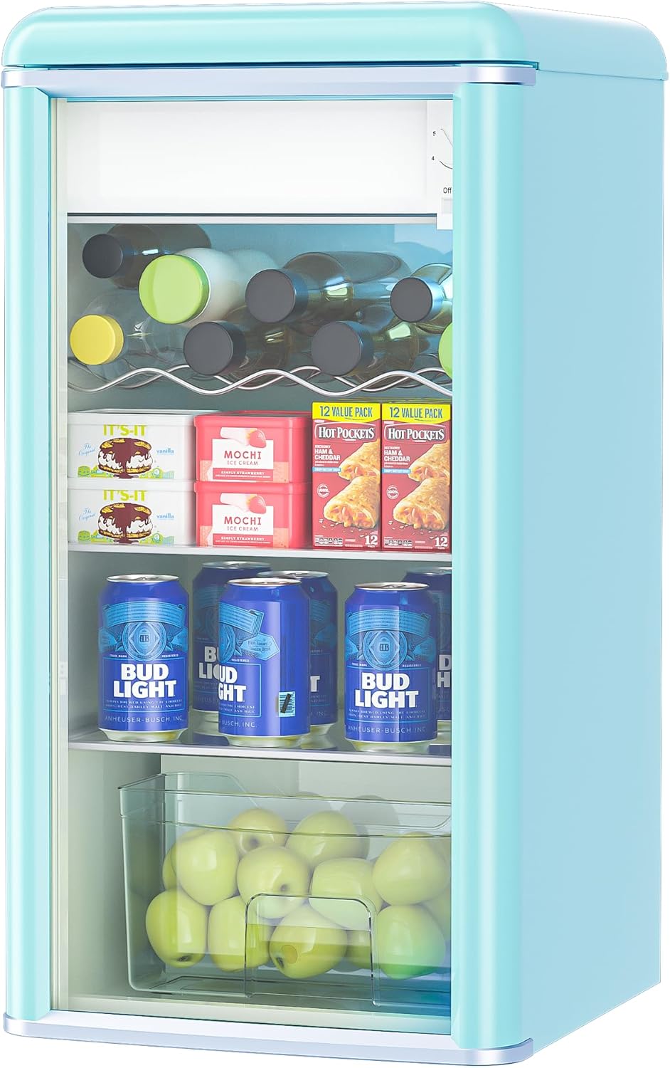 3.4 Cu.Ft. Beverage Refrigerator and Cooler, 120 Can Mini Fridge with Freezer Small Drink Cooler with Glass Door for Soda Beer or Wine for Office or Bar with Adjustable Removable Shelving