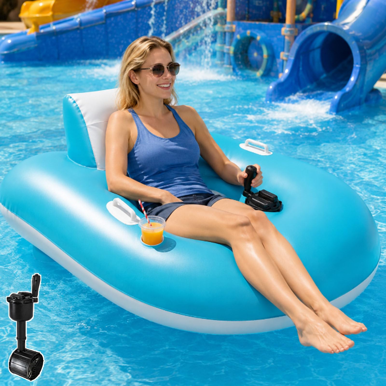 smafoseedding Motorized Inflatable Water Blob, Motorized River Run Tube,Electric Pool Float,Electric Inflatable Pool Lounger, 50w Motor, 60-Min Runtime, Cup Holder, Quick Inflation, Holds 265lbs
