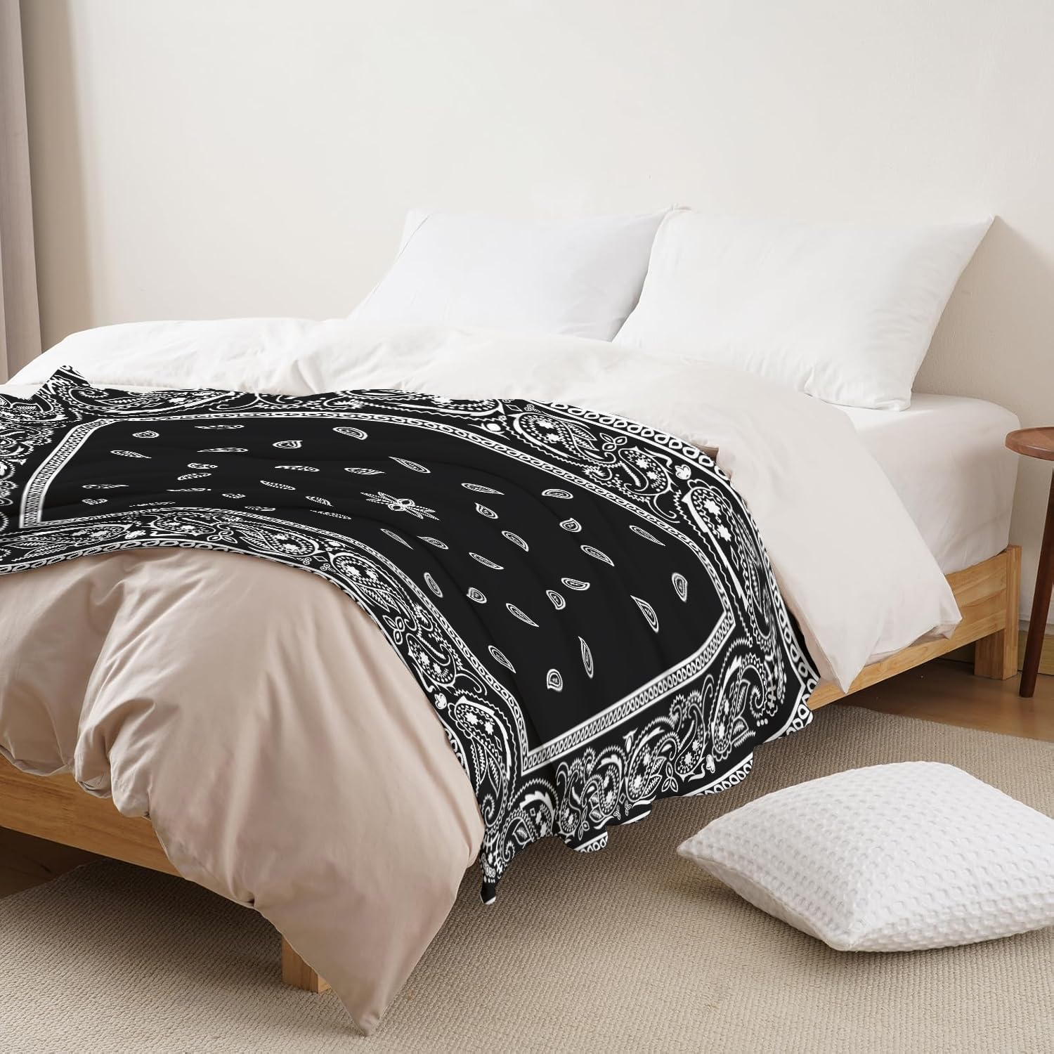 Home Decor Throw Blanket, Black Paisley Bandana Warm Soft Cozy Flannel Bed Blankets for Bed, Couch, Sofa and Chair, All Seasons Suitable, 80x60 inches - Image 5