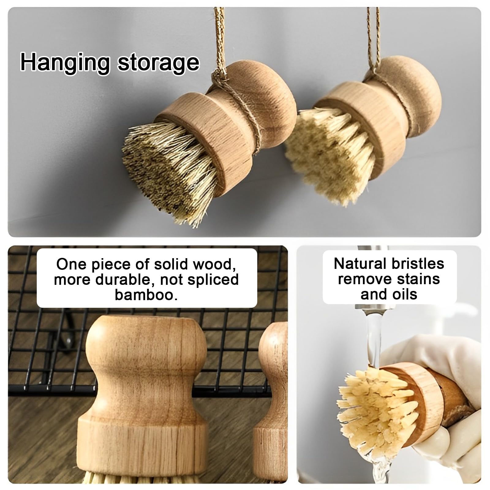 1 PC Brosses à Sisal En Bambou,Brosse à Champignons Brosse Vaisselle Manche Bois De Hêtre,Brosse De Nettoyage De Cuisine Pour Laver La Vaisselle,Les Casseroles,Bouteilles,Plaques De Cuisso