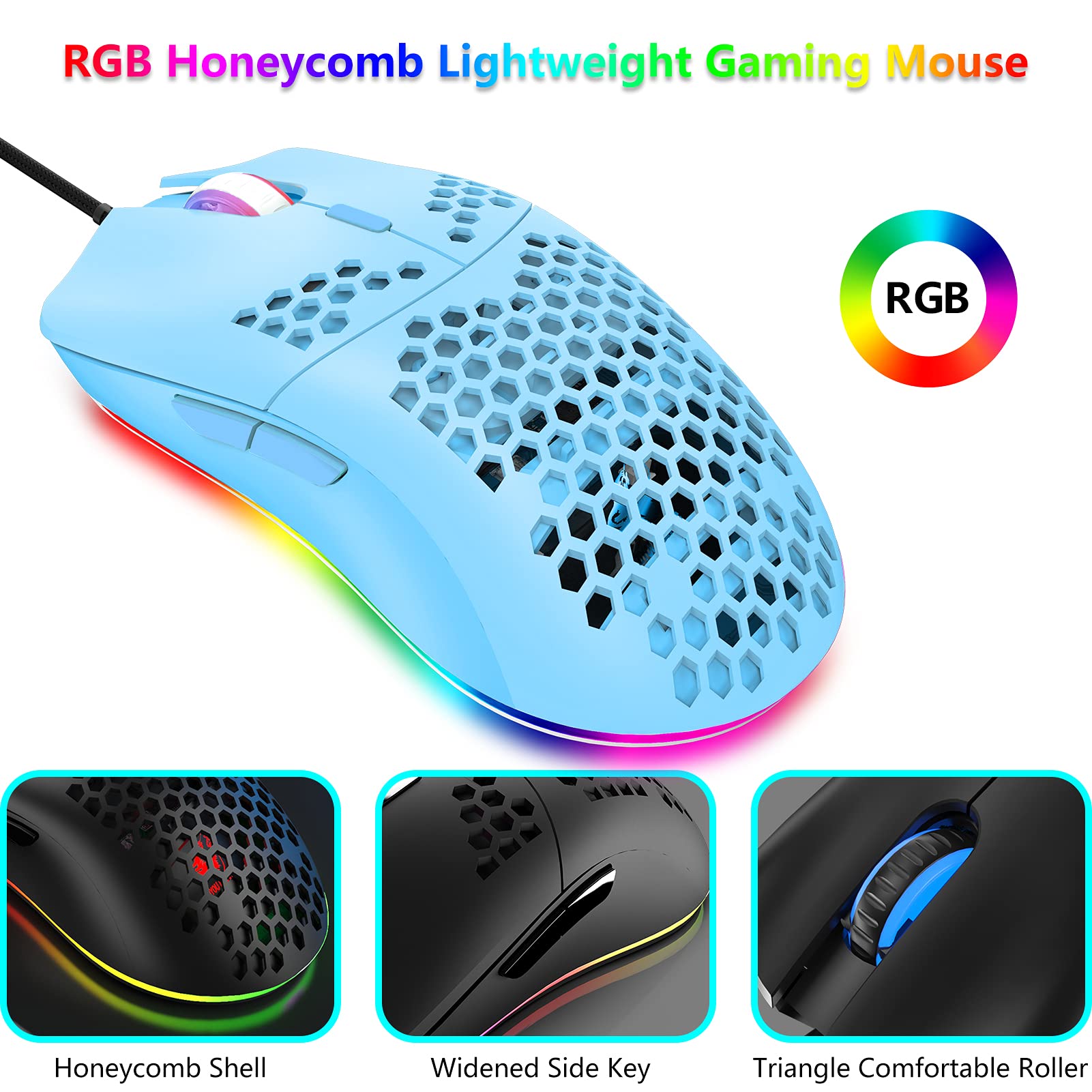 RGB Gaming Tastatur und Maus Set, 68 Tasten Blauer Schalter 60% Mini Chroma Mechanische Tastatur, 6400DPI Leichte Optische Waben Maus, USB-Kabel, Kompatibel mit Windows Mac PS4 Xbox, Blau