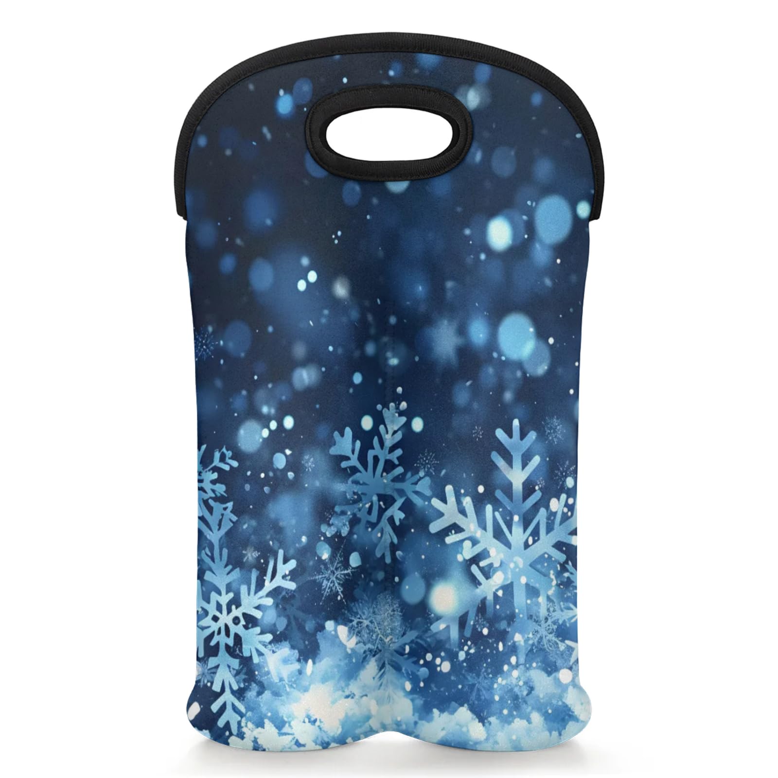 GzLeyigou 2 Bottles Beauty Snowflake Wine Bag Sleeve Totes Neoprene Protective Wine Carrier Bag for Wine,Water, Champagne, Beer, Baby Bottles,Gift 14.5 x 10 Inches