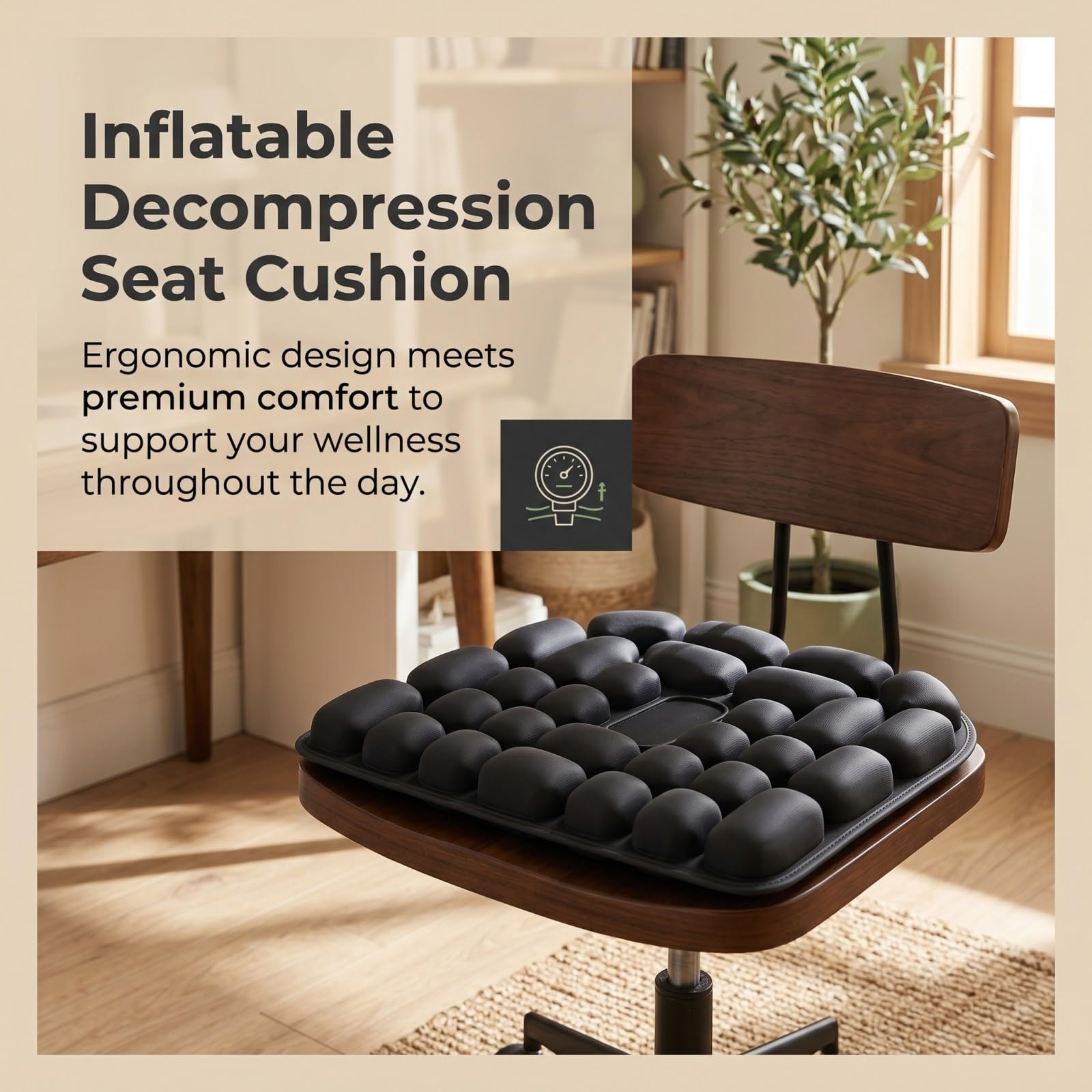 Cojín Hinchable 3D, Cojín Ortopédico para Silla de Oficina Coche Silla de Ruedas, Alivio de Presión Cojín Cóccix para Vuelos Largos Viajes, TPU Transpirable
