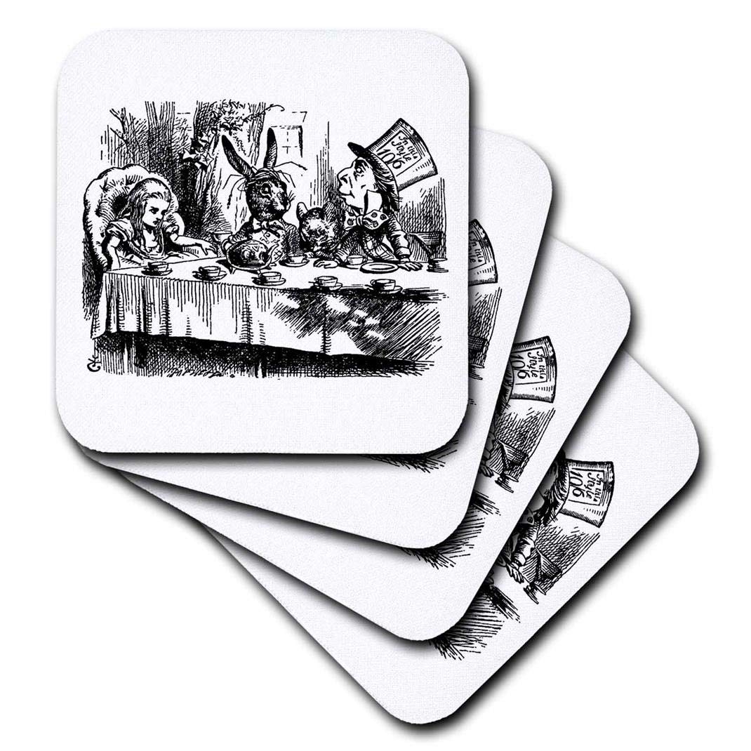 3dRose cst_193788_1 Mad Hatter Tea Party Illustration by John Tenniel. Alice in Wonderland-Soft Coasters, Set of 4