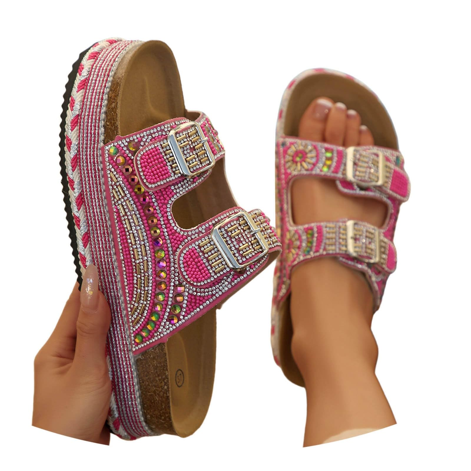 2027 Mules - Zuecos Brillantes para Mujer, Sandalias Coloridas con Plataforma de Diamantes de imitación, Zapatos de Playa cómodos