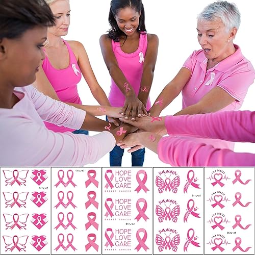 Miniatura 3 de Tatuajes temporales para cáncer de mama, adhesivos de tatuaje falsos de cinta rosa, para cáncer de mama para mujer, impermeable, para decoraciones