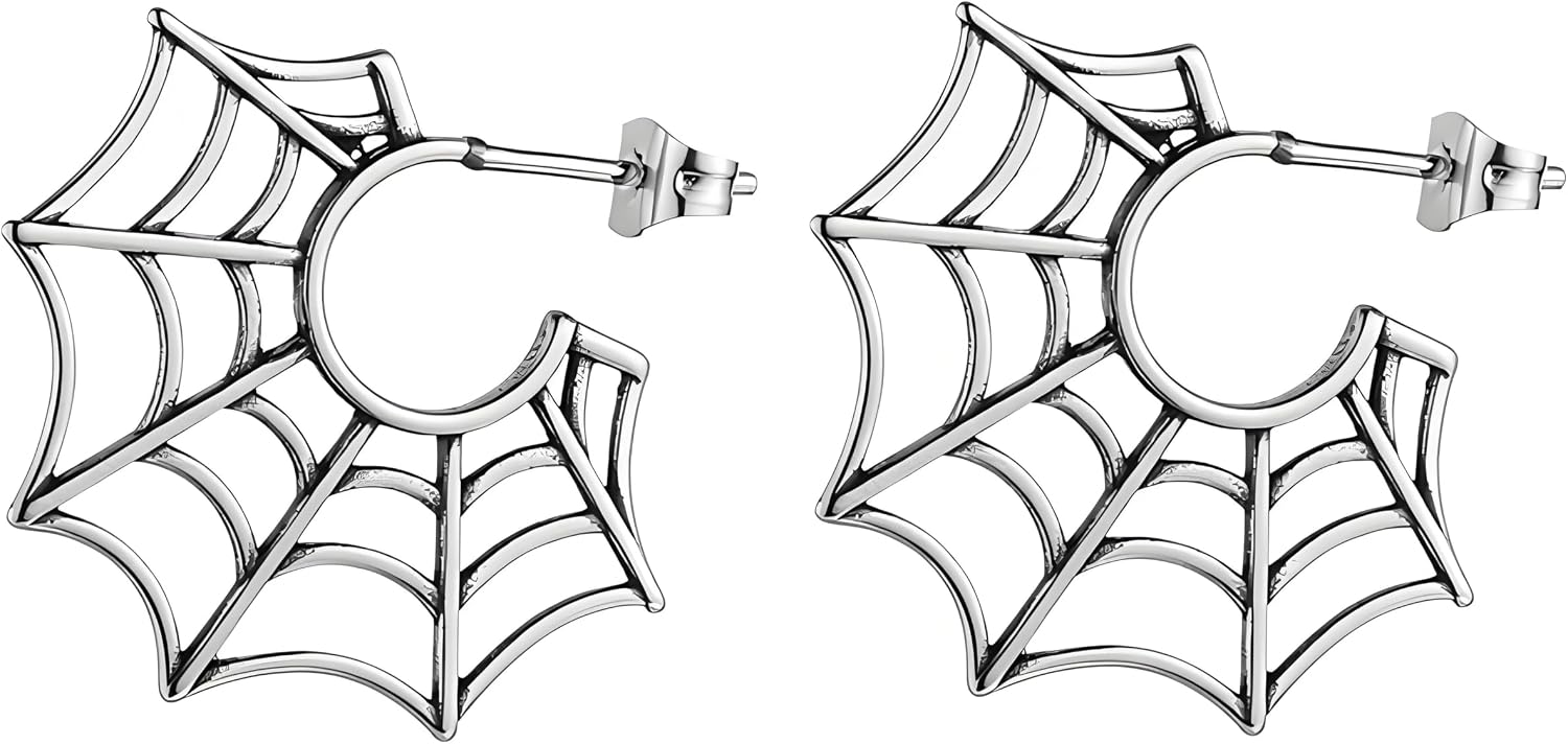 Halloween Spider Web Earrings for Women Funny Black Gothic Statement Spider Web Cartilage Earring Halloween Party Costume Accessories Jewelry