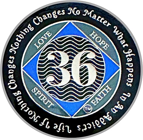 (Años 1-55) NA Medallón de 36 años, plata, chapado en color azul, narcóticos cubiertos de epoxi Moneda anónima (NA 36 años medallón)