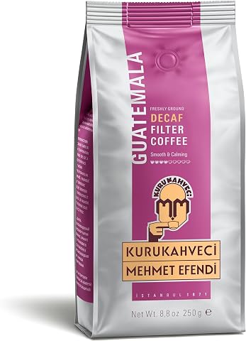 Kurukahveci Mehmet Efendi Guatemala Kafeinsiz Filtre Kahve 250g | Taze Öğütülmüş, İsviçre Su Prosesi, Orta Kızartma, Kakao ve Karamel Notları, Pürüzsüz ve Rahatlatıcı, 1871'den beri Gelenek