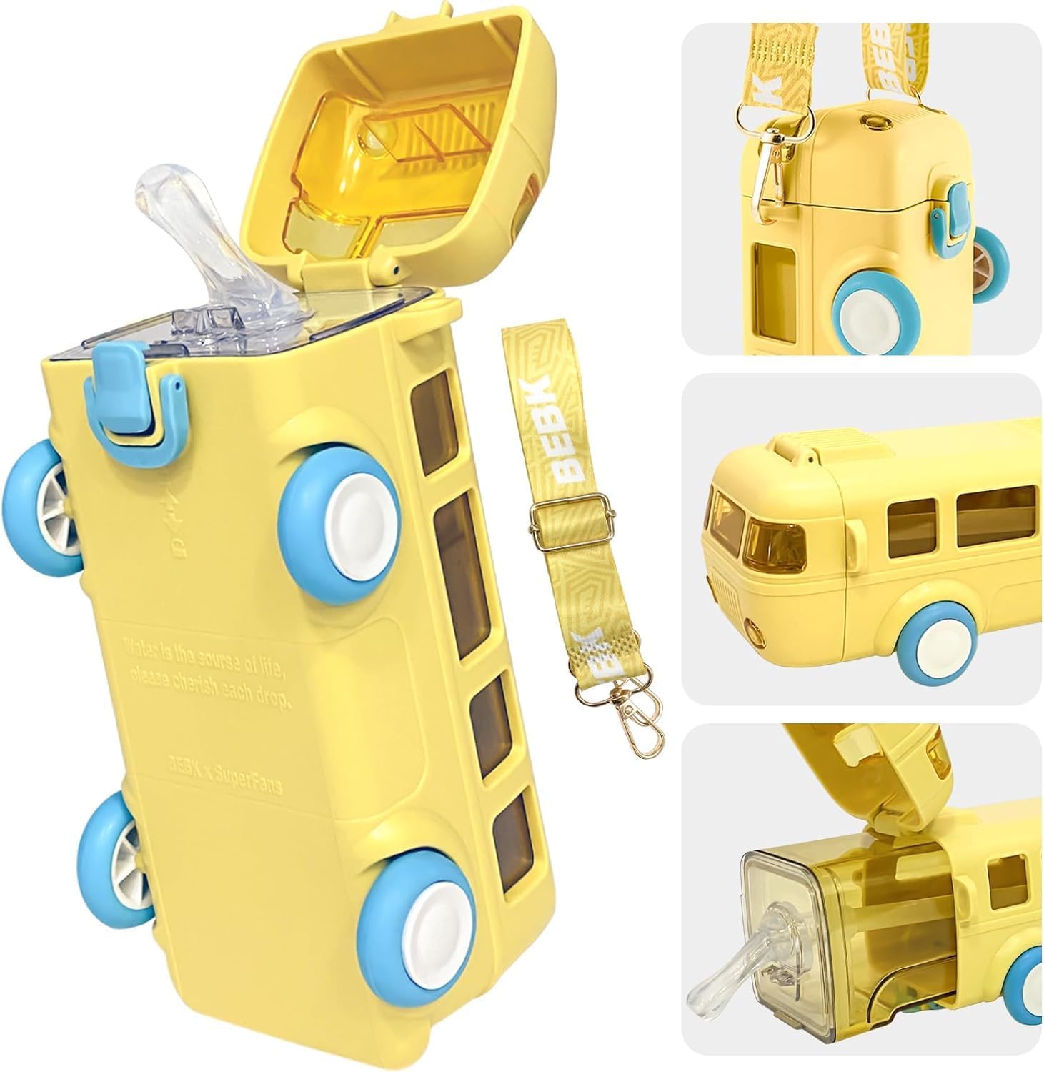Wild Sparrow Bus Water Bottle for Kids with Strap, Sipper, and Straw Leakproof, Tritan Water Bottle for School Kids 500ml - Blue,Water Bottle for Girls and Boys (Yellow) (B0CZP7B9VR) Amazon Price History, Amazon Price Tracker