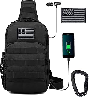 Tactical Shoulder Bag,Molle Shoulder Backpacks,Military Sling Daypack Backpack with USB Charging Port(Black)