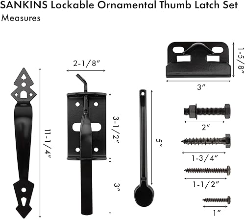 Miniatura 4 de Cerradura de puerta de pulgar para valla de madera resistente, cierres de puerta de cierre automático con mango decorativo de 8 pulgadas, kit de