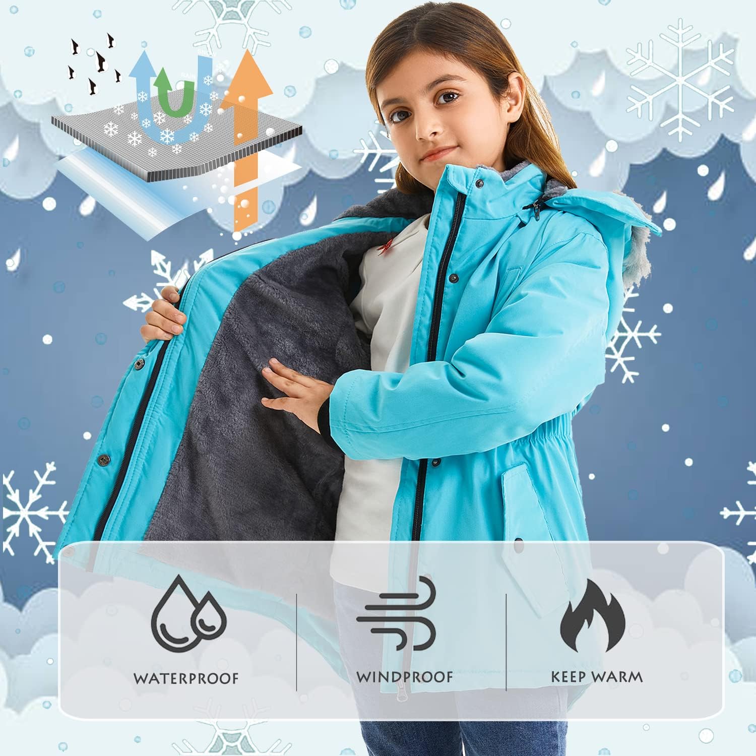 FARVALUE Girls' Long Winter Coats Warm Parka Lined Puffer Jacket Thicken Fleece Hooded Coat with Fur Collar for Girls - Image 4