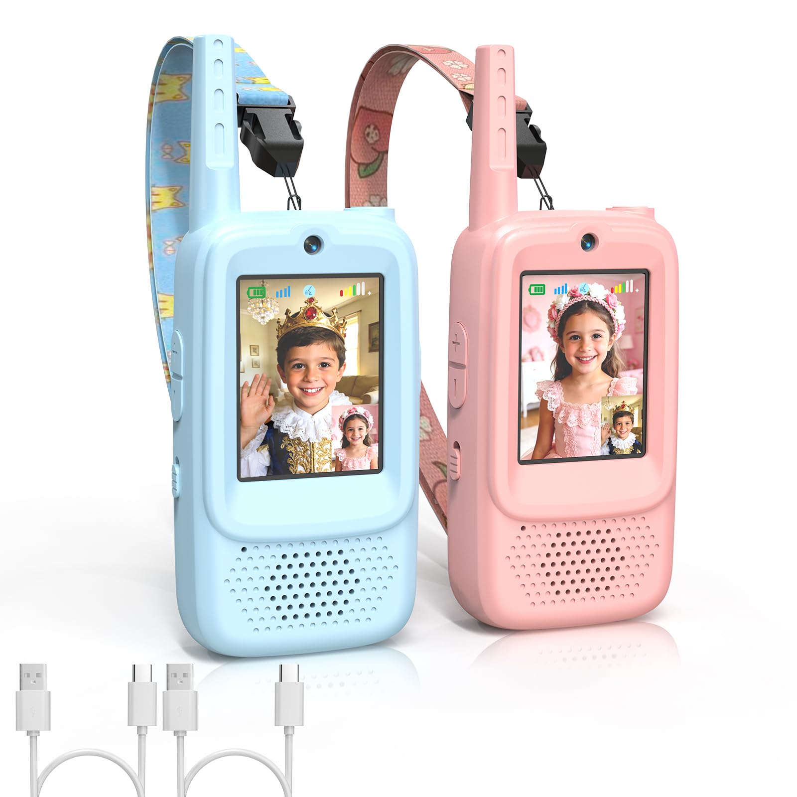 ZealSound Q8 Video Walkie Talkies für Kinder 3–12 Jahre, Video-Interkom Spielzeug für Jungen & Mädchen, mit Magic Voice, wiederaufladbar, für Indoor & Outdoor, Camping & Abenteuer, Blau/Pink