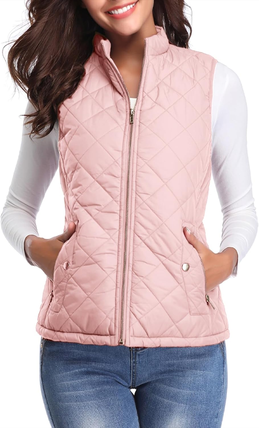 Fuinloth Women's Lightweight Quilted Vest with Zip Stand-Up Collar Sleeveless Jacket Black