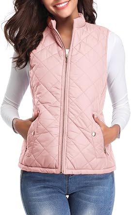 Fuinloth Women's Lightweight Quilted Vest with Zip Stand-Up Collar Sleeveless Jacket