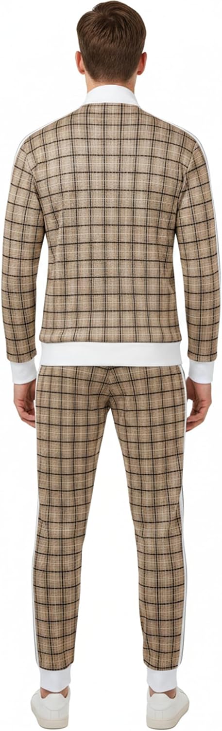 2pcs Classic Plaid Men's 2-Piece Tracksuit Set for Gym, Workout, Running - Full-Zip Jacket and Joggers