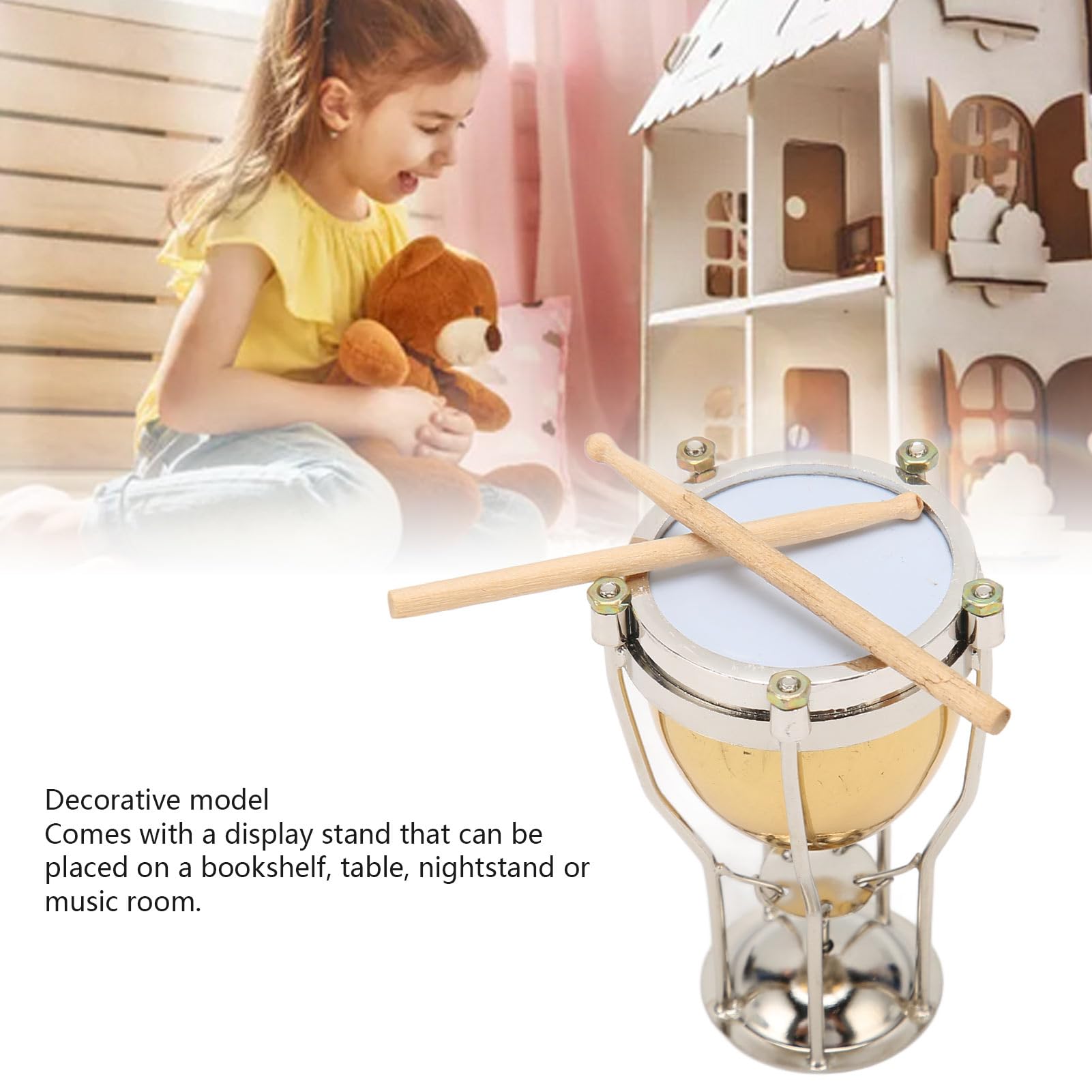Miniatur -Timpani -Modell exquisite Kupfer paupani Ornament Dekoratives Stück für Abschlussgeburtstag Weihnachtsmusikliebhaber Kupfer Composite Holz 4 x 4 x 6,2 cm