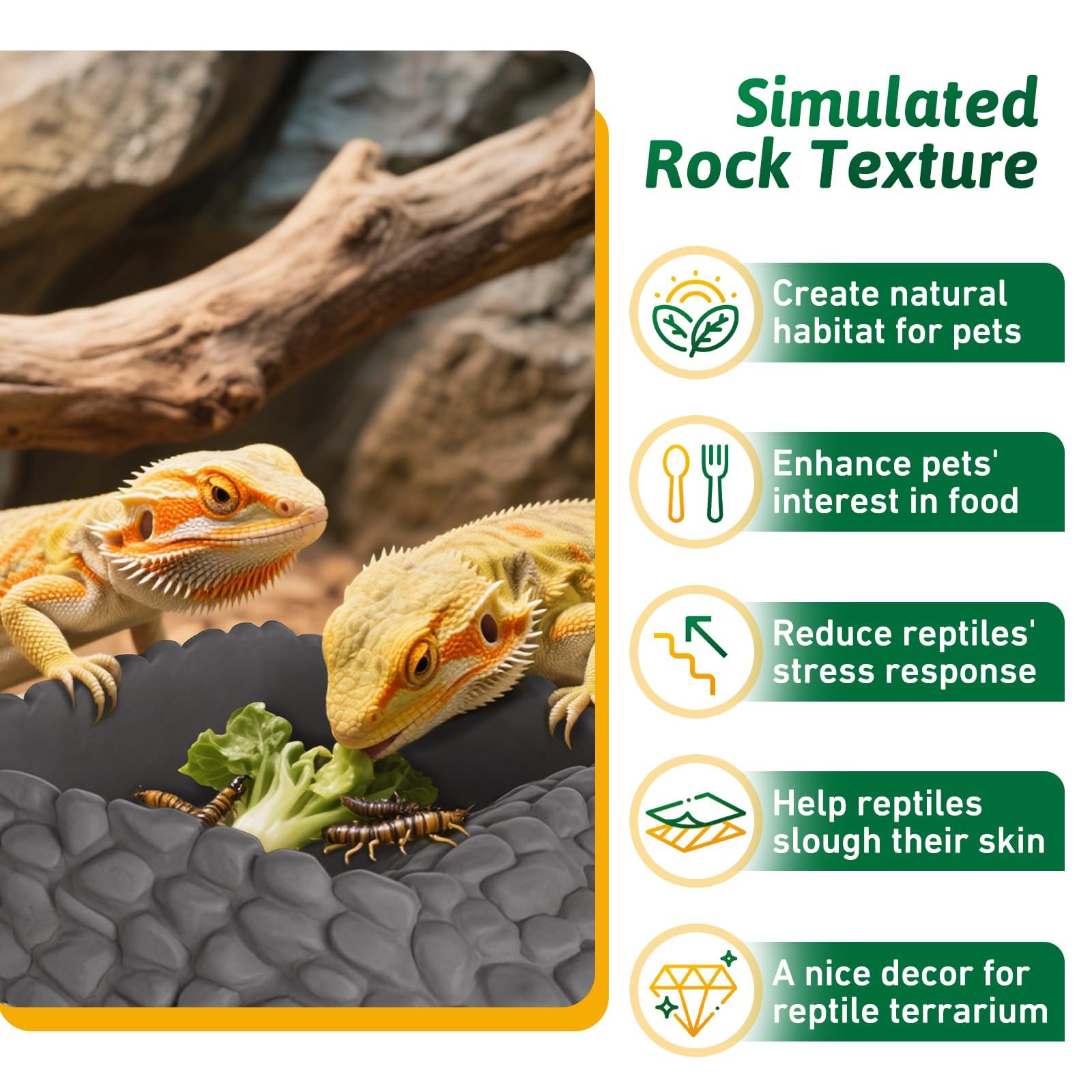 Plato de agua para reptiles, cuenco grande de comida de dragón barbudo, plato de agua de esquina de roca para reptiles, cuenco de agua de serpiente, alimentación para leopardo, geco, tortuga, lagarto