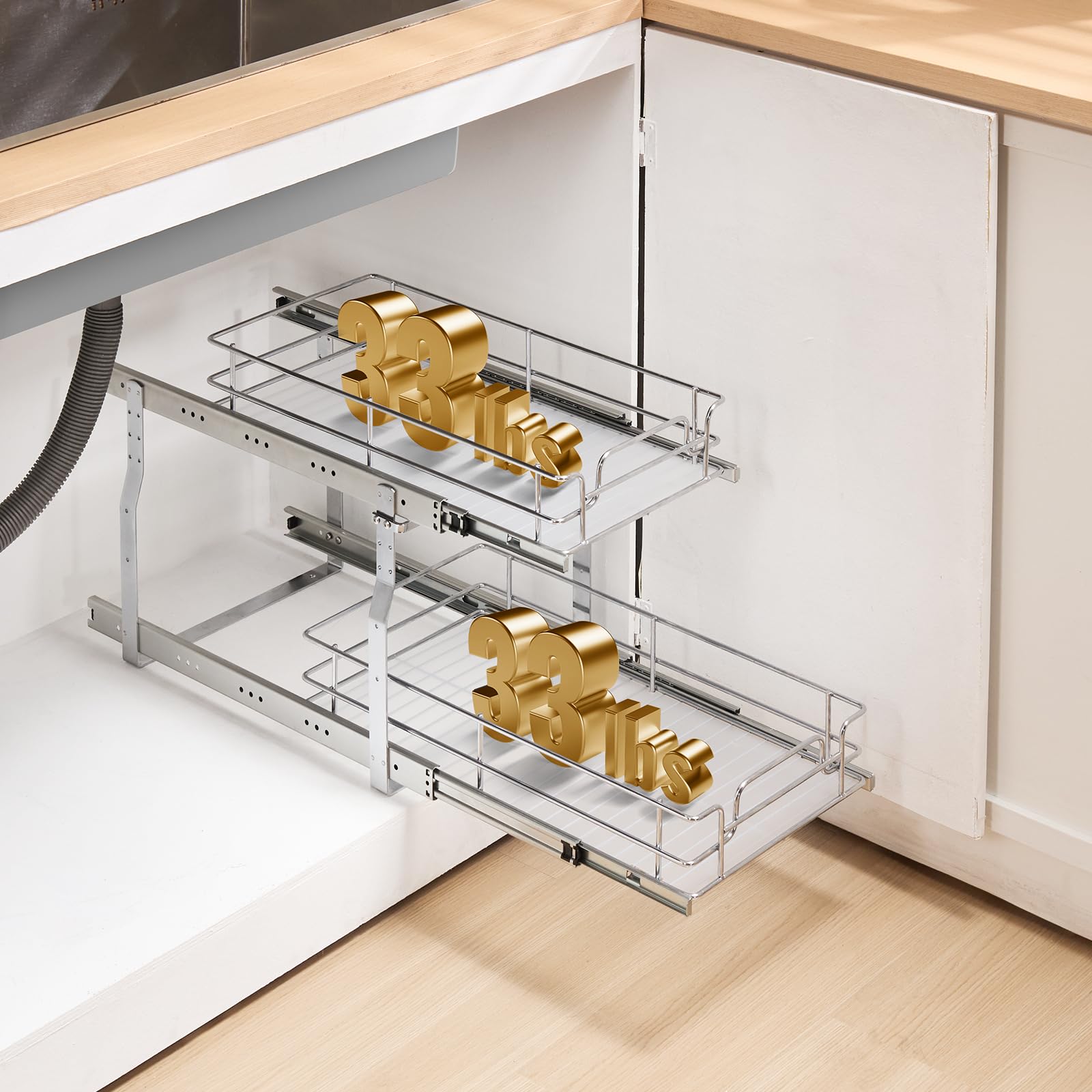 VEVOR Ausziehbarer Spülschrank-Organizer mit 2 Ebenen unter Waschbecken (304x533x385 mm) Gewürzregal Küchenregal Lagerregal Organizer für Küche Badezimmer 334x563x485 mm (Einbaumaß)